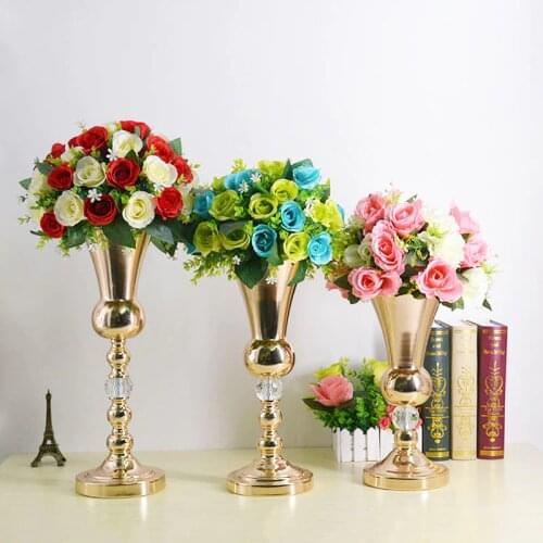 10PCS Floor/Tabletop/Flowers Vase Metal Wedding Flower Vase/Stand Table/Wedding Centerpieces Gold Vases For Party Decoration G20