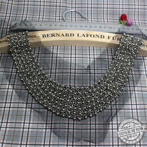 2PCS Grey Beading Pearl Trims Luxurious Beads Lace Trim Neckline Lady Dress Decoration Hand-stitched Dark Gray Fake Collar