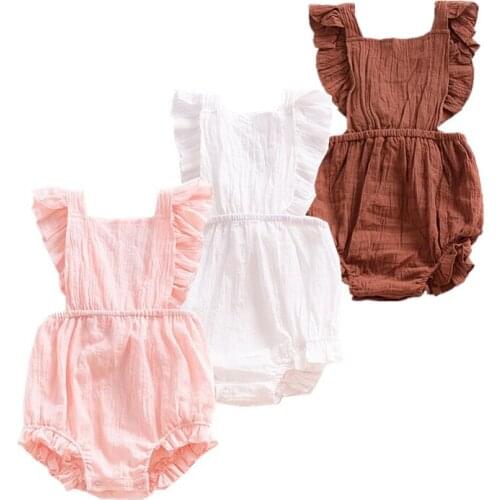 2021 baby girl clothes Casual Loose summer rompers Cotton Sleeveless Toddler Ruffle Solid Color Backcross Outfits Cute Overalls