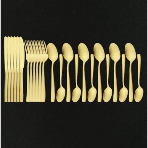 24pcs Matte Gold Dinnerware Set Stainless Steel Tableware Set Knife Fork Spoon Flatware Set Silverware Cutlery Set For Kitchen