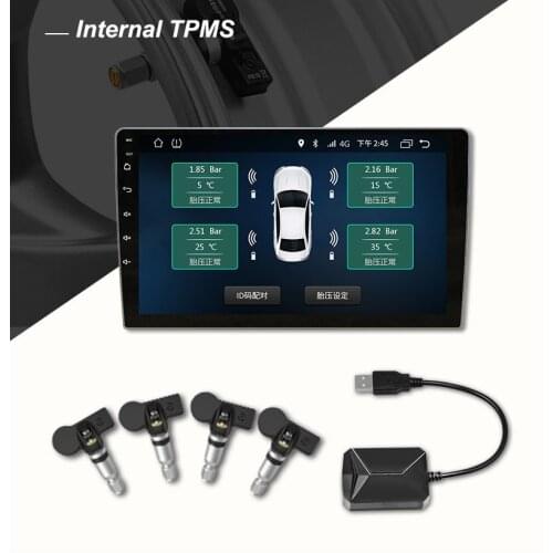 Car TPMS USB Tire Pressure Monitoring System For Android Car DVD Player 4 Sensors Alarm Tire Temperature