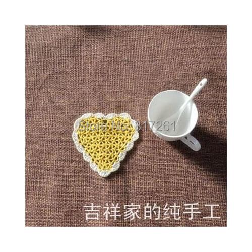 Free shipping 10 pic/lot colorful crochet lace felt for wedding hot holder cup pad table mat for home decor with heart coaster