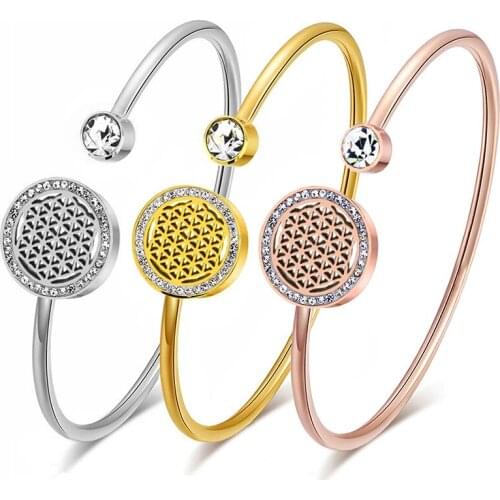 Stylish Flower of Life Cuff Stainless Steel Elegant Bracelets & Bangles Bracelet Creative Women Fashion Jewelry