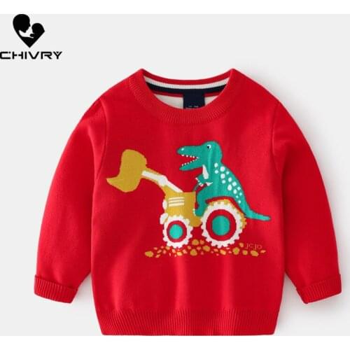 2021 Kids Children Pullover Sweater Autumn Winter Boys Cartoon Dinosaur Jacquard O-neck Knitted Jumper Sweaters Tops Clothing