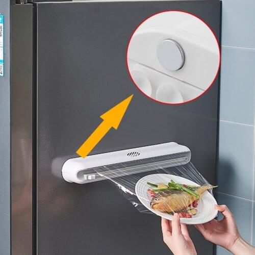 Suction Cup Plastic Wrap Dispenser with Slide Cutter Reusable Foil & Sealing Film Cutter Kitchen Storage Accessories B1