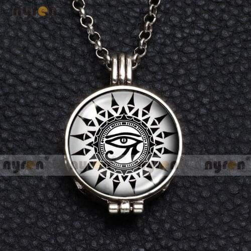 Eye Of Horus Themes Perfume Aroma Pendant Necklace With Foam 25mm Glass Charms Link Chain 62cm Length DZ1774