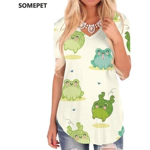SOMEPET Frog T-shirt women Animal Funny T shirts Lovely V-neck Tshirt Hip Hop Shirt Print Womens Clothing Punk Rock Casual Tops