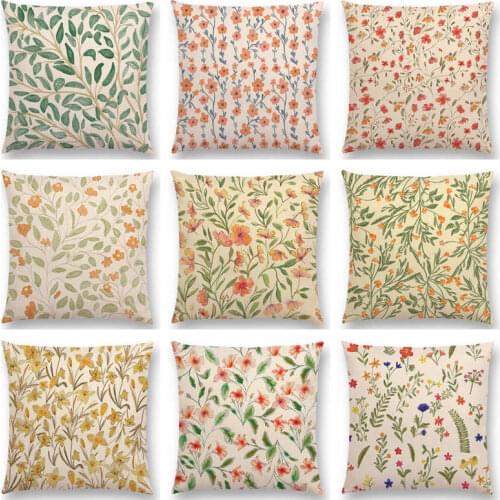 Hot Sale Lovely Watercolor Little Flowers Mini Leaf Spring Floral Garden Pattern Cute Rose Colorful Cushion Sofa Throw Pillow