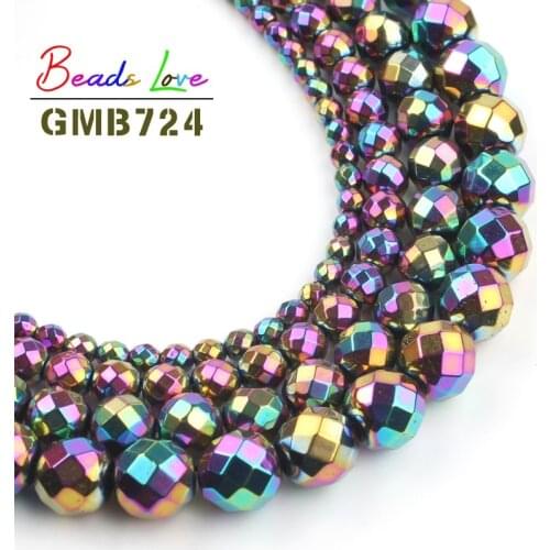 Faceted Multicolor Hematite beads 2/3/4/6/8/10mm Natural Stone Plating Color Loose beads for Jewelry Making DIY Accessories 15