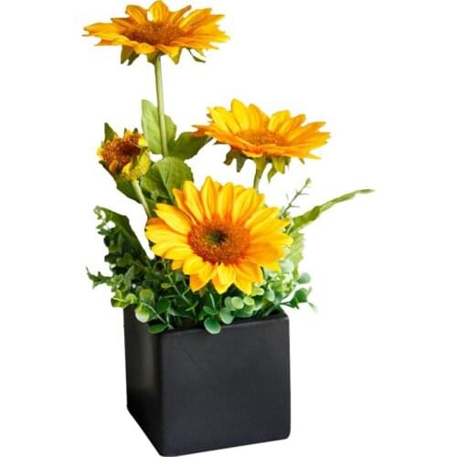1 Pcs Artificial Potted Sunflower Plastic Faux Realistic Faux Flower Decoration For Living Room Wedding Party Events Accessories