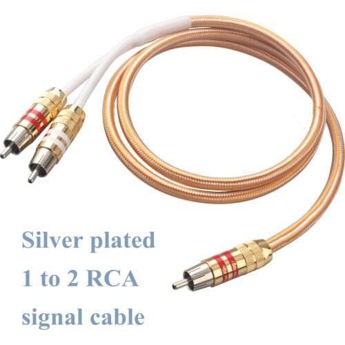Xangsane pure copper silver plated 1RCA to 2RCA cable hifi audiophile grade y audio signal amplifier decoder connection cable