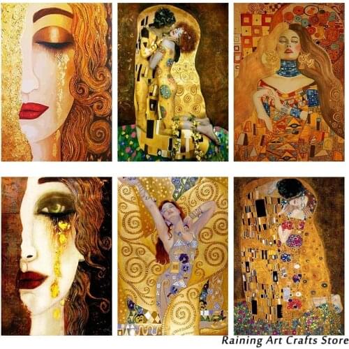 5D Diy Diamond Painting Klimt Woman Golden Tears Embroidery Full Drill Rhinestone Cross Stitch Kits Mosaic Pictures Home Decor