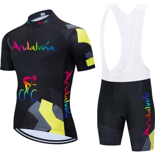 Andalucia Cycling jersey Set Summer Bicycle Clothing Maillot Ropa Ciclismo Hombre MTB Bike Clothes Sportswear Suit BLACK Set