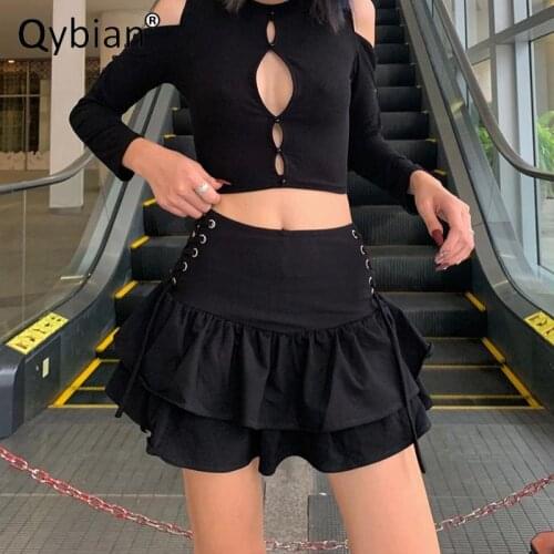 Summer Goth Womens Side Waist Corns Bandage Skirt New Style Harajuku Skirt Students Sexy Skirt