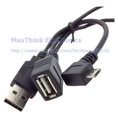 Left angled 90d Micro USB OTG Cable With USB power for i9500 i9300 i9220 N7100 ,2pcs , Free shipping