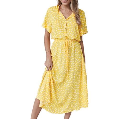 Hot Sales Ladies Dress Short Sleeve Printing 4 Colors Women Stand-up Collar Dress for Beach