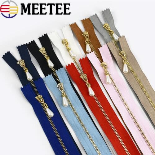 Meetee 2/5pcs 40-70cm 3# Metal Zipper Open-End Auto Lock Gold Pearl Slider DIY Bags Purse Garment Decor Zip Sewing Accessories