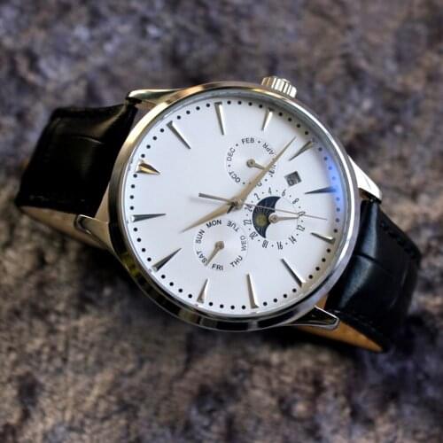 Mens Automatic Watches 1963 Vintage Mechanical Wristwatches Fashion 41mm Stainless Steel Moon Phase 50M Waterproof Watch No Logo