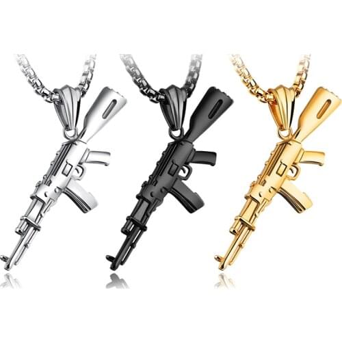 AK necklaces mens hip hop gun necklace pendants stainless steel punk necklace gifts for male gun necklace jewelry on the neck