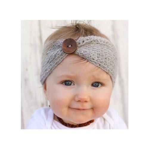 2016 New 25pcs/lot handmade Solid Buttons Baby Children Kids Knitted Head wrap Knitting crochet headbands ear warmers Hair band