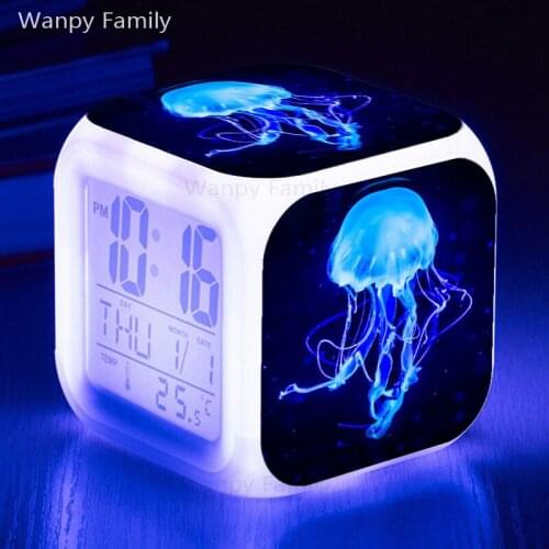 Very Nice Jellyfish Alarm Clock Color Glowing Digital Clock LED Big Screen Multifunction Touch Sensing Electronic Watches Clock