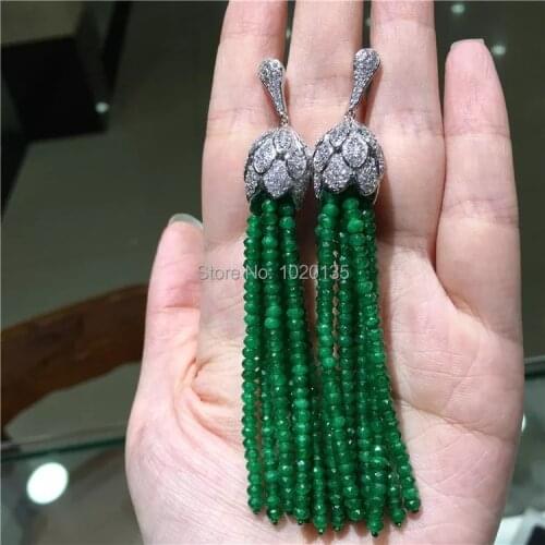 One pair green stone roundel faceted hook earrings 80mm wholesale beads nature FPPJ