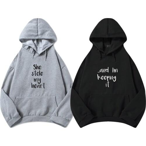 She Stole My Heart Letter Couple Hoodies Women Men Sweatshirt Lovers Casual Oversized Pullovers Cotton Hoodie Sudadera Mujer