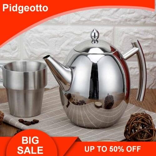 1500ml Thickened stainless steel teapot with filter screen teapot hotel restaurant household Induction Cooker flat tea pot