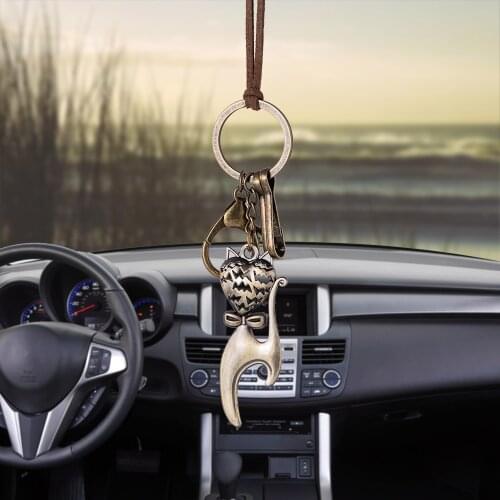 2 in 1 Car Pendant And Keychains Ornaments Cats Charms Rearview Mirror Decoration Hanging Auto Decor Cars Accessories Hot Gifts