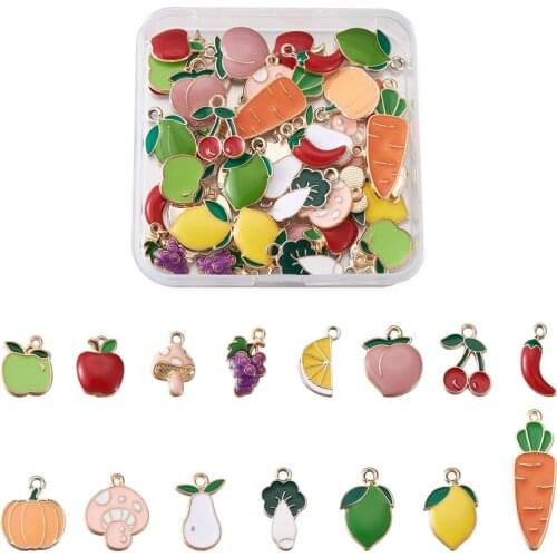 60Pcs/Box Vegetable Fruits Enamel Pendants Chili Carrot Cherry Charms For DIY Necklace Bracelet Earring Dangles Jewelry Making