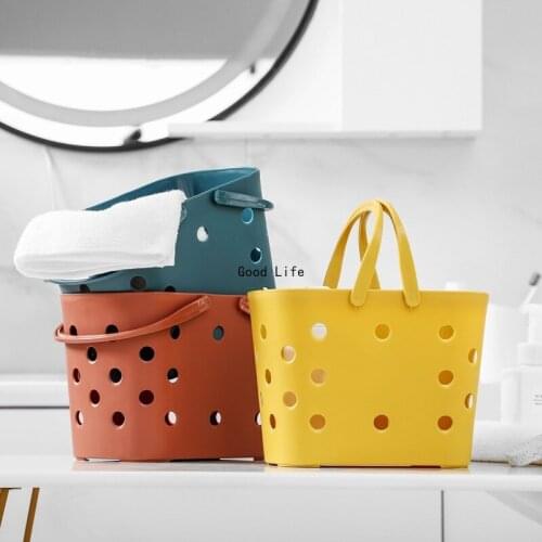 Portable Hollow Bath Basket Shower Storage Box With Handle Kitchen Fruit And Vegetable Storage Basket Draining Baskets