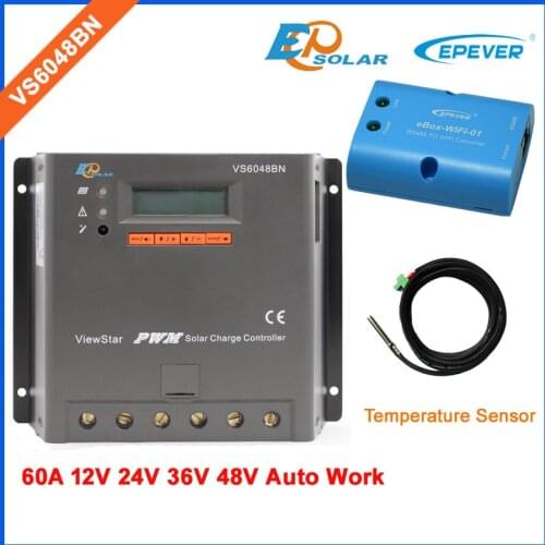 Battery Charger regulator Solar controller VS6048BN 60A 60amps EPEVER 12V/24V/36V/48V auto work wifi eBOX adapter Android phone