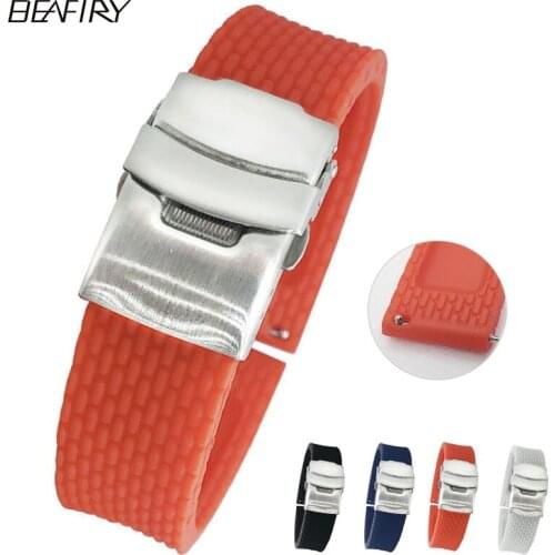 BEAFIRY Silicone Rubber 18mm 20mm 22mm 24mm Watch Band Straps Sport Bracelet Watchbands Waterproof Sweatproof