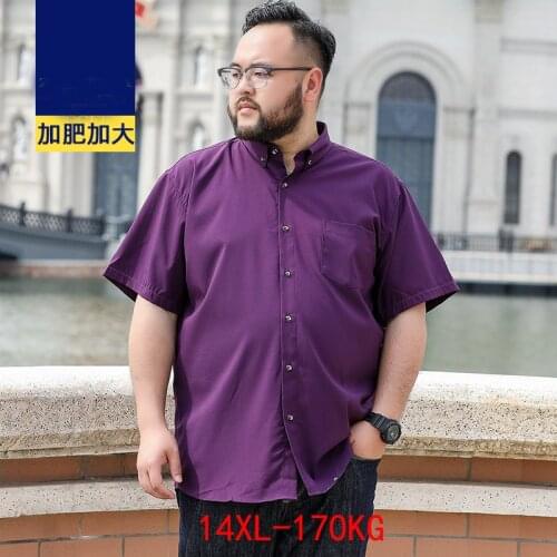 14XL Summer Men Dress Shirt Short Sleeve Plus Size Big 8XL Shirt Wedding 12XL Business Navy Blue Purple Formal Office Shirts