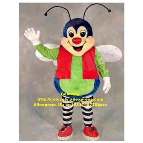 Happy Blue Bee Wasp Hornet Honeybee Apidae Apoidea Bumble Bee Mascot Costume With Black Long Tentacle Red Nose No.5125 FS