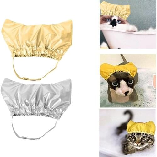 Shower Cap For Cat Bathing Anti-ear Water Hood Pets PhotographWaterproof Cap Adjustable Ear Proof Bath Hat Pet Grooming Supplies