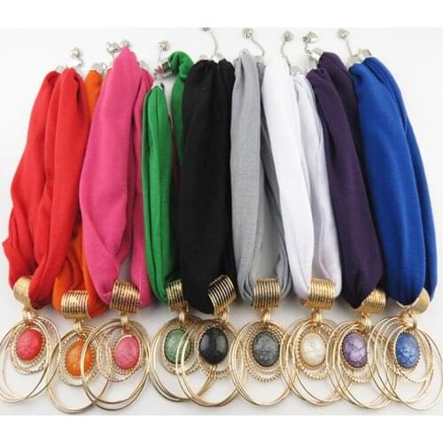 Fashion Ring Resin Alloy Pendant Scarf Womens Jewelry Necklace lady Cotton Scarf Autumn Winter Trendy Clothing Accessories