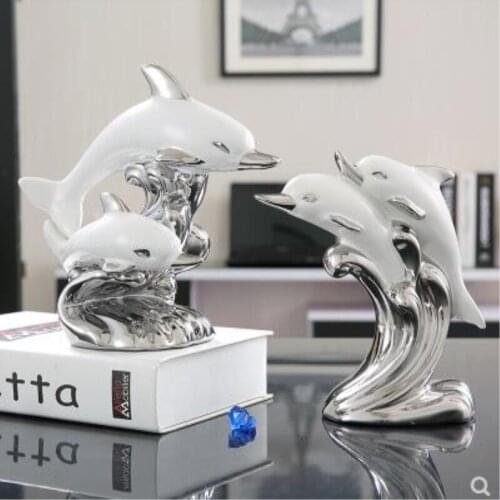 MODERN EUROPEAN ORNAMENTS, CERAMIC DOLPHIN CRAFTS ORNAMENTS, DESKTOP DECORATIVE ARTWORK