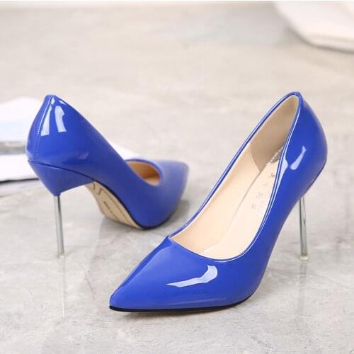 New Classics Women Patent Leather Pumps 10cm Thin High Heel Pumps Shoes For Woman Sexy Pointed Toe Party Dress Shoes DB0049