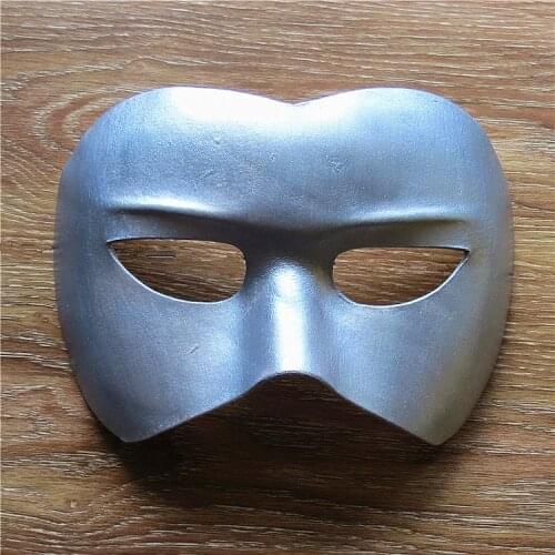 Vintage Samurai Mask Carnival Men Women Masquerade Cosplay Cowhide Leather Halloween Party Knight Half Face Masks Props Silver