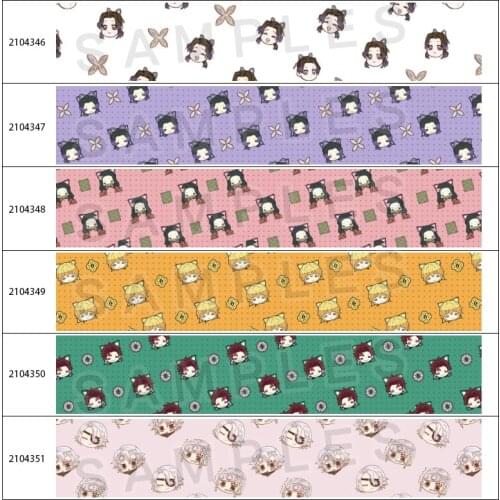 Japanese Flower Printed Grosgrain Ribbon Kimetsu No Yaiba Cartoon Tape for DIY Handmade Material Headdress 5Yards
