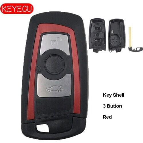 Keyecu Replacement Smart Remote Key Shell Case 3 Button for BMW CAS4 1 3 5 7 Series 2009-2016 YGOHUF5662 Uncut HU100R Red