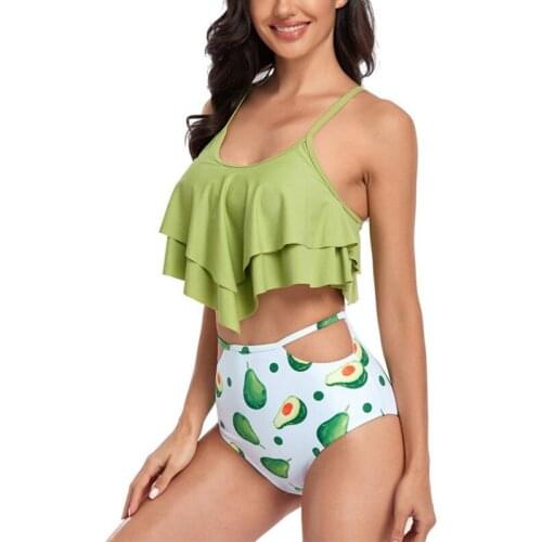 Women High Waist Bikini Set Sexy Quick Drying Swimsuit Ruffle Bathing Suit Beachwear Biquini Swimwear