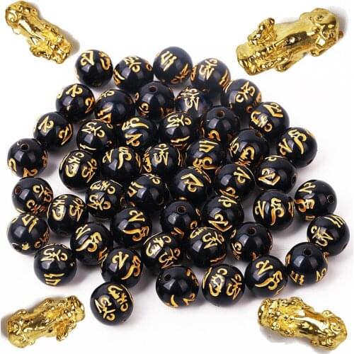 Gold Pixiu & Buddha Charms Black Color with Carving Gold Dragon Beads for Jewelry Making DIY Chinese PixiuBracelet Accesories
