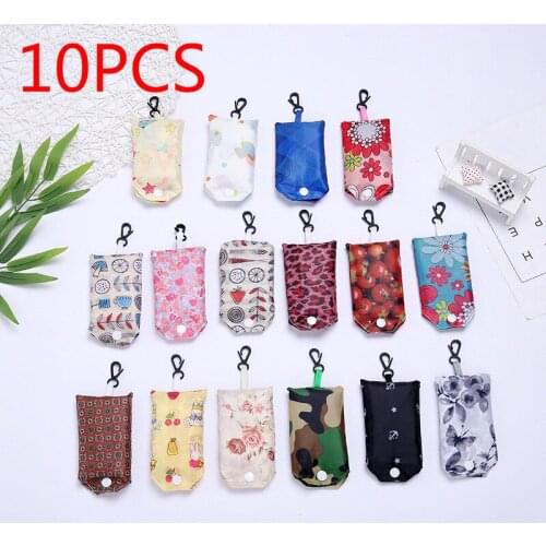 10PCS 2021Shopping bag creative foldable portable grocery shopping bag cross-border 190T polyester printing folding shopping bag