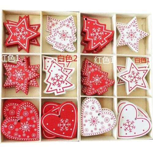 10pcs 5cm New Year Natural Wood Christmas Tree Ornament Christmas Snowflake Wooden Hanging Pendant For Xmas Party Home Decor