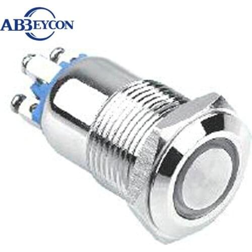 16mm on-off 1NO 12V angel eye ring led lighted switch screw terminal illuminated waterproof push button switch nickel brass