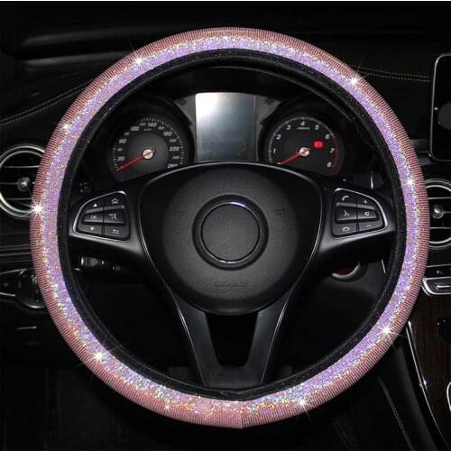 37-38cm Car Steering Wheel Cover Bling Bling Diamond Rhinestone Easy Install Vehicle Hubs