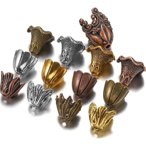 4Style 2Pcs/Lot Alloy Hollow Flower Beads Caps End Cap Connectors for DIY Earrings Jewelry Findings Making Component Accessroies