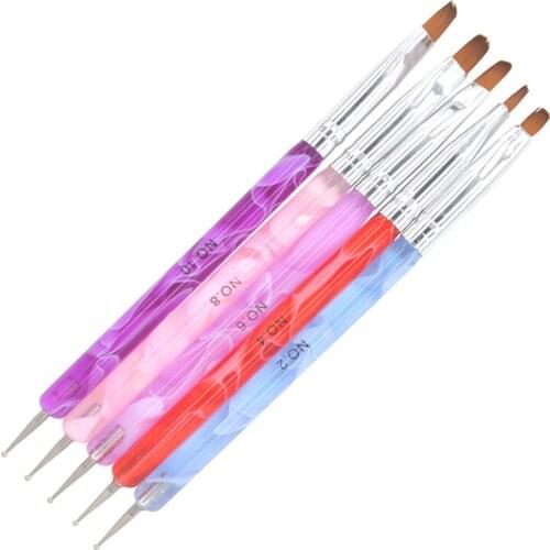 YZWLE 5Pcs/Pack 2-Ways Nail Pen Acrylic UV GEL Nail Art Dotting Brush Pen Builder Liner Design For Acrylic Nail Brushes 24